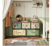 Chiffonnier Vintage 5 Tiroirs - Commode Motifs Graphiques Rétro - Meuble de Rangement Salon Chambre