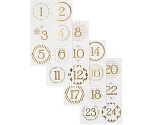 Chiffres autocollant de calendrier de l'Avent - 40 mm - Blanc et Doré - 24 stickers G