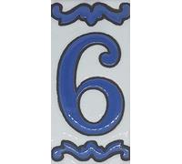 Chiffres de maison en céramique, lettres et cadres, motif espagnol bleu, dimensions : 10 cm H x 5 cm, taille du cadre : 2 à 13 carreaux (numéro 6)
