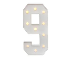 Chiffres lumineux à LED - 100 cm - Grand nombre avec ampoules - 0, 1, 2, 3, 4, 5, 6, 7, 8, 9 - Avec boîtier à piles - 2000-3000 K - Pour remises de diplômes, mariages (9)