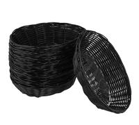 CHIHEUNG Lot de 12 corbeilles à pain tressées ovales en plastique - 23 x 15 x 6,5 cm - Noir - Panier de rangement empilable pour fruits, hot-dogs, frites et collations