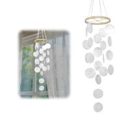 CHIHOLEN Carillons en coquillages, décoration Boho en coquillages, carillons en nacre pour jardin, pour extérieur, à suspendre pour terrasse, pelouse, jardin (Blanc, Produit fini)
