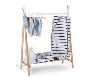 Childhome Penderie; Porte Vêtement; Armoire Rangements pour Chambre Enfant; Forme Tipi; Bois de Hêtre; Robuste; 137 x 107 cm; Couleur Bois Naturel; Blanc CLSTIPI 1 Unité (Lot de 1)