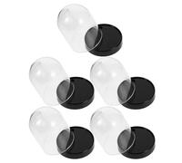 CHILDWEET 5pcs Dôme en Plastique Transparent avec Base Noire, Cloche Protectrice Demi-sphère pour Fleurs Éternelles et Objets D'artisanat, Structure Stable et Anti-poussière, pour Bureaux