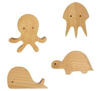 CHILDWEET Crochets Muraux Bois Surface Lisse Motifs Animaux Marins 4 Pièces Décoratifs Uniques pour Hall la Cuisine Salle de Bain