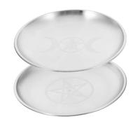 CHILDWEET Lot de 2 Plateaux Ronds en Fer avec Pentagramme, Plateaux à Bougies argentés pour décoration de Maison et d'office