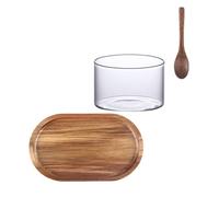 CHILDWEET Plateau Ponçage Lisse en Bois D'acacia Ovale de Style Japonerie Tasse en Verre et Cuillère, sans Bavures Service de Collations et Café