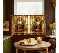 Chili Rideaux de cuisine mexicaine traditionnelle en forme de pot de feuilles d'été rouge pour décoration de fenêtre, pour évier, salle à manger, salle de bain, 61 x 66 cm