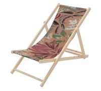 ECD Germany Chaise Longue Pliante Chilienne en Bois, Motif Floral, Marron-Rouge-Vert Dossier Réglable, 3 Positions de Couchage, jusqu'à 120kg, Bain de Soleil en Tissu Oxford de Plage ou Jardin