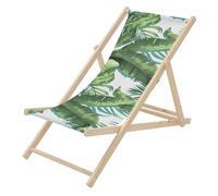 ECD Germany Chaise Longue Pliante Chilienne en Bois, Motif Tropical, Vert-Blanc, Dossier Réglable, 3 Positions de Couchage, jusqu'à 120kg, Bain de Soleil en Tissu Oxford, Plage Jardin Terrasse