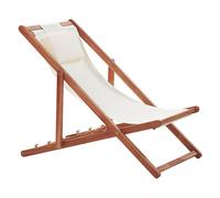 BELIANI Lot de 2 chaises longues de jardin marron foncé en bois d'acacia pliage crème blanc housses 2 housses de rechange avec motif tendance terrasse de jardin