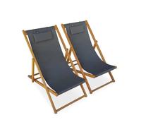 Chiliennes bois - Creus - 2 transats en bois d'Eucalyptus huilé avec coussin repose-tête gris