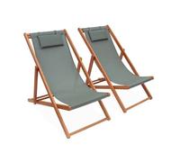 Chiliennes bois - Creus - 2 transats en bois d'Eucalyptus huilé avec coussin repose-tête savane