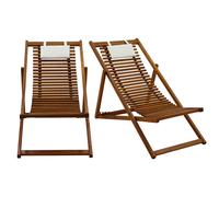 Chiliennes en bois massif avec coussin en tissu blanc (lot 2) MOONA
