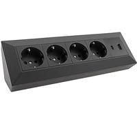 ChiliTec Bloc de prise d'angle Prise d'angle 4 prises multiprises 230 V avec USB-A USB-C PD pour bureau, cuisine, atelier, noir