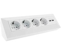 ChiliTec Bloc multiprise 4 Prises de Cuisine avec 2 Ports USB 3,1 A - 250 V ~ 2 Prises de Terre - Prise d'angle pour Cuisine, Bureau, Atelier - Blanc