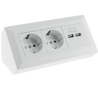 ChiliTec Bloc multiprise d'angle 2 prises 2 prises 230 V USB-A 3,1 A pour cuisine, bureau, atelier, blanc mat