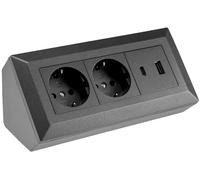 ChiliTec Bloc multiprise d'angle 2 prises USB-A USB-C PD multiprise pour cuisine, bureau, atelier, anthracite