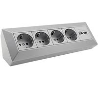 ChiliTec Bloc multiprise d'angle 4 prises - 2 ports USB 3,1 A - 230 V - Montage et montage d'angle pour cuisine, atelier - Argenté
