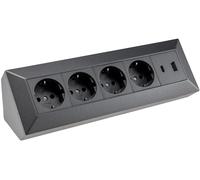 ChiliTec Bloc multiprise d'angle 4 prises avec USB-A USB-C PD pour bureau, cuisine, atelier, construction, montage encastré, anthracite