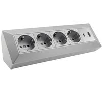 ChiliTec Bloc multiprise d'angle 4 prises USB-A USB-C PD Multiprise pour cuisine, bureau, atelier, gris argenté