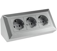 ChiliTec Bloc multiprise d'angle à 3 prises avec contact de protection - Montage et encastrement Multiprise pour cuisine, bureau, atelier, gris argenté