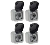 ChiliTec Lot de 4 prises encastrées pour pièces humides IP44 Gris