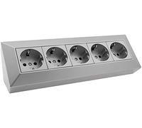 ChiliTec Multiprise d'angle 5 prises Argenté Gris | Prise de contact de protection, montage et sous-structure, pour cuisine, bureau, atelier, bloc multiprise