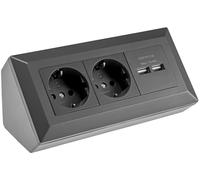 ChiliTec Multiprise d'angle à 2 prises, 2 ports USB-A 3,1 A, noir | Répartiteur de courant 230 V pour cuisine, bureau, atelier