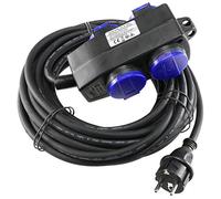 ChiliTec Rallonge 4 prises 10 m - Câble IP44 extérieur - 4 prises avec couvercle rabattable H07RN-F 3G1,5 mm² - Câble en caoutchouc - Œillet de suspension - Noir