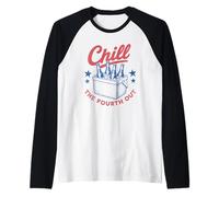 Chill The Fourth Out Vintage Red White Blue Cooler Beer, États-Unis Manche Raglan