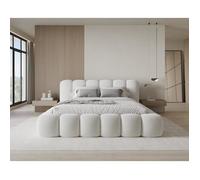 Chilly. Design Lit Stone 140 x 200 - Lit Coffre Rembourré - 2 Personnes - Revêtement Élégant Tissu Bou lanc