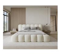 Chilly. Design Lit Stone 160 x 200 - Lit Coffre Rembourré - 2 Personnes - Revêtement Élégant Tissu en Velours Côtelé Poso Beige