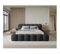 Chilly. Design Lit Stone 160 x 200 - Lit Coffre Rembourré - 2 Personnes - Revêtement Élégant Tissu Velours Velluto Noir