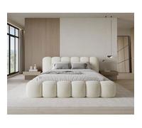 Chilly. Design Lit Stone 180 x 200 - Lit Coffre Rembourré - 2 Personnes - Revêtement Élégant Tissu en Velours Côtelé Poso Beige