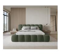 Chilly. Design Lit Stone 200 x 200 - Lit Coffre Rembourré - 2 Personnes - Revêtement Élégant Tissu Bouclé Vert