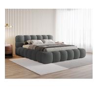 Chilly. Lit Clay 200x200 cm - Lit Coffre Rembourré - 2 Personnes - Revêtement Élégant Tissu Bou ris foncé