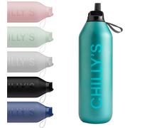 Chilly’s Gourde Series 2 Flip avec Bouchon Sport - Bouteille Isotherme en Inox avec Paille, Anse & Brosse de Nettoyage - Sans Condensation - 1000ml - Atlantis