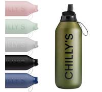 Chilly’s Gourde Series 2 Flip avec Bouchon Sport - Bouteille Isotherme en Inox avec Paille, Anse & Brosse de Nettoyage - Sans Condensation - 500ml - Ombre, Moss