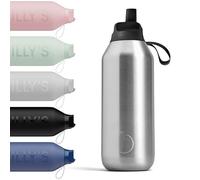 Chilly's Series 2 Gourde de sport avec bouchon rabattable, Acier inox recyclé à 90%, paille télescopique et boucle de transport en nylon - Brosse incluse - Stainless Steel, 500ml