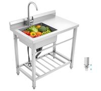 CHIMHOON Évier en acier inoxydable avec robinet à 360° et protection anti-éclaboussures 80 x 55 x 84 cm