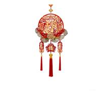 Chinese New Year Horse Hanging Ornament pour fu Red 95cm Chinese | Flocked Fabric, Gold Foil Accents, Red Berries, Tassels, 95x36cm, Door Living Room Hallway Decor