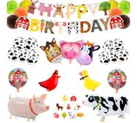 Chingcoo Kit de décoration d'anniversaire de ferme avec ballons, bannière et ballons en aluminium d'animaux, kit de décoration complet pour fête à thème et fête d'anniversaire