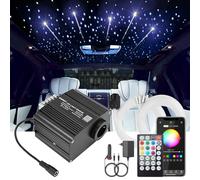 CHINLY 12W Météore Ciel Etoile Voiture Fibre Optique, App/télécommande Bluetooth RGBW, Activation Musicale, 450pcs of (0,75mm+1,0mm+1,5mm)*3m kit Fibre Ciel Etoile Plafond pour Voiture/Plafond/Cinéma