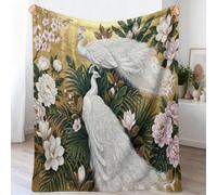 Chinois Classique Plaid Couverture Flanelle Doux et Chaud 220x240 cm, Jaune | Jeté de Canapé Lavable, Toutes Saisons, Animal Paon Fleur Polaire Couverture Léger Moelleux pour Lit, Cadeau