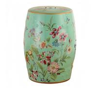 Chinoiserie Ceramic Garden Stool, Flower and Butterfly Drum Changing Stool | Plant Stand & Extra Seating, Indoor/Outdoor Side Table Ottoman for Living Room, Bedroom, Patio, Bathroom(Green)