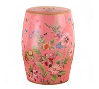 Chinoiserie Ceramic Garden Stool, Flower and Butterfly Drum Changing Stool | Plant Stand & Extra Seating, Indoor/Outdoor Side Table Ottoman for Living Room, Bedroom, Patio, Bathroom(Pink)