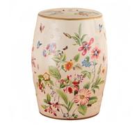 Chinoiserie Ceramic Garden Stool, Flower and Butterfly Drum Changing Stool | Plant Stand & Extra Seating, Indoor/Outdoor Side Table Ottoman for Living Room, Bedroom, Patio, Bathroom(White)