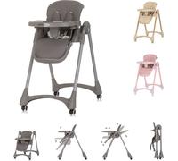 Chipolino Chaise haute Candy Shop, 4 roulettes, réglable, repose-pieds, pliable grise