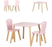 Chipolino Enfants Set de table en bois, 2 chaises en bois, salon pour enfants, 3 pièces roses